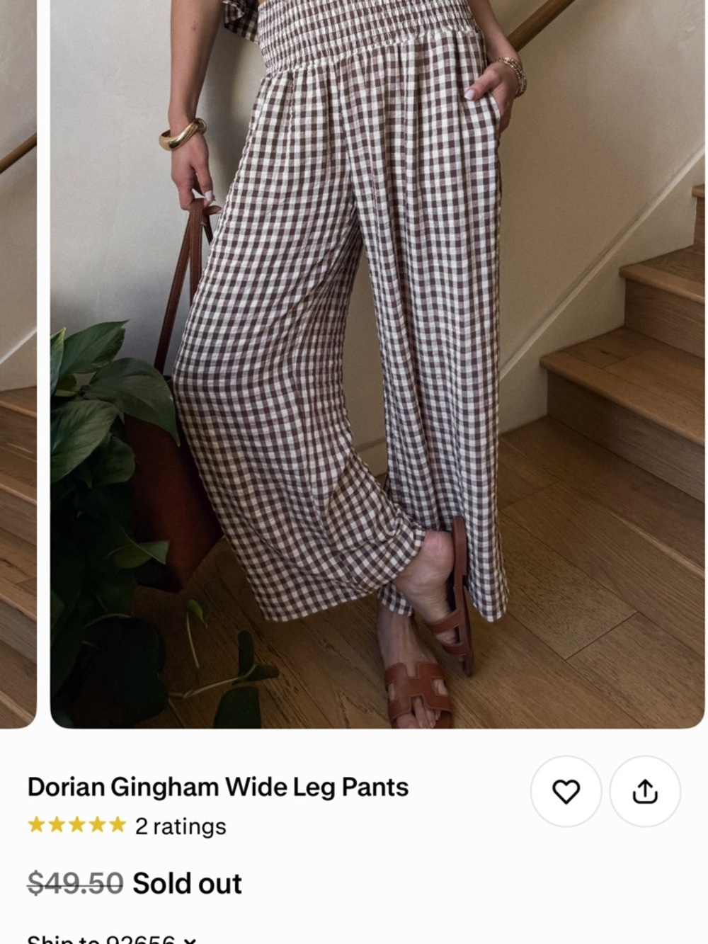 Stitch And Feather Brown Gingham Wide-Leg Pants